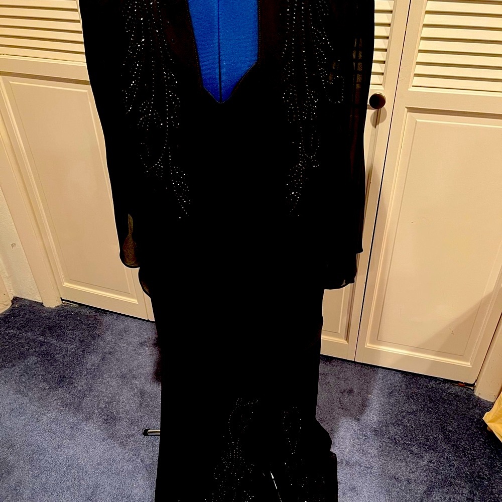 Dressbarn 2 piece Elegant Formal Black Dress with Beaded Jacket